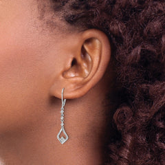 14k White Gold Diamond Leverback Dangle Earrings