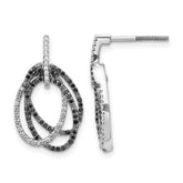 14k White Gold White and Black Diamond Ovals Dangle Post Earrings