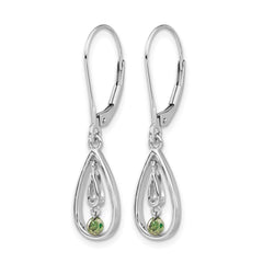 14k White Gold Green Diamond Leverback Earrings