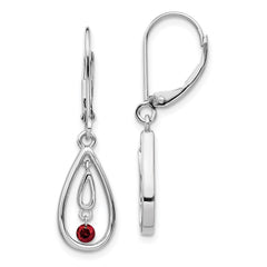 14k White Gold Red Diamond Leverback Earrings