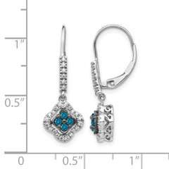 14k White Gold White and Blue Diamond Dangle Leverback Earrings