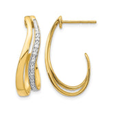 14k w/Rhodium Diamond J-Hoop Post Earrings