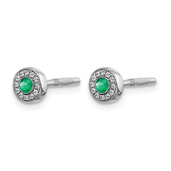 14k White Gold Diamond and Emerald Halo Post Earrings