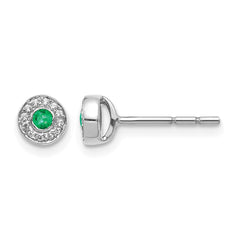 14k White Gold Diamond and Emerald Halo Post Earrings