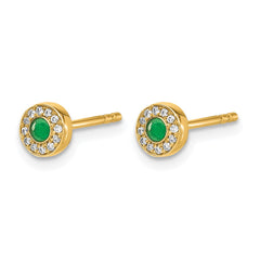 14k Diamond and Emerald Halo Post Earrings