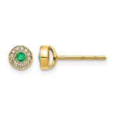 14k Diamond and Emerald Halo Post Earrings