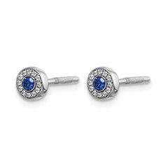 14k White Gold Diamond and Sapphire Halo Post Earrings