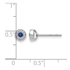 14k White Gold Diamond and Sapphire Halo Post Earrings