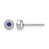 14k White Gold Diamond and Sapphire Halo Post Earrings