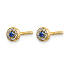 14k Diamond and Sapphire Halo Post Earrings