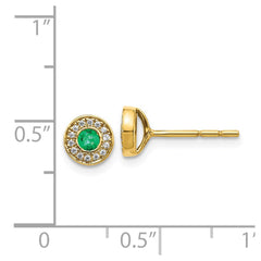 14k Gold Diamond and Emerald Halo Post Earrings