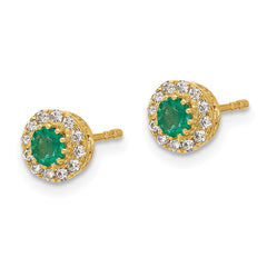 14k Gold Diamond and Emerald Halo Post Earrings - 2