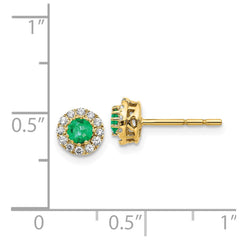 14k Gold Diamond and Emerald Halo Post Earrings - 2