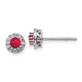 14k White Gold Diamond and Ruby Halo Post Earrings - 3