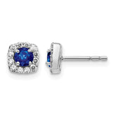 14k White Gold Diamond and Sapphire Square Halo Earrings