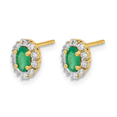 14k 1/5Ct Diamond and Emerald Oval Halo Earrings