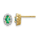 14k 1/5Ct Diamond and Emerald Oval Halo Earrings
