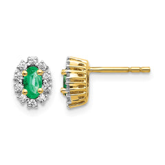 14k 1/5Ct Diamond and Emerald Oval Halo Earrings