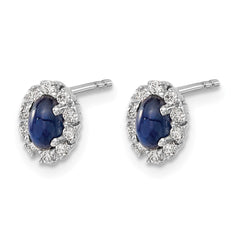 14k White Gold Diamond and Sapphire Oval Halo Earrings