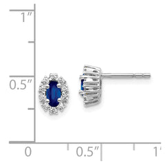 14k White Gold Diamond and Sapphire Oval Halo Earrings