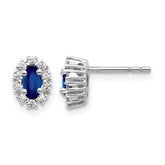 14k White Gold Diamond and Sapphire Oval Halo Earrings