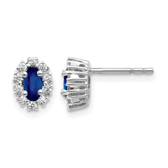 14k White Gold Diamond and Sapphire Oval Halo Earrings