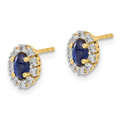 14k Yellow Gold Diamond and Sapphire Oval Halo Earrings