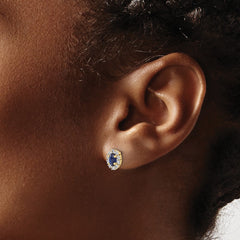 14k Yellow Gold Diamond and Sapphire Oval Halo Earrings