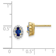 14k Yellow Gold Diamond and Sapphire Oval Halo Earrings