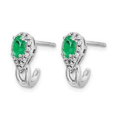 14k White Gold 1/8Ct Diamond and Emerald Earrings