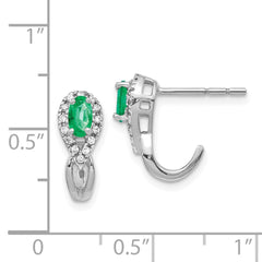 14k White Gold 1/8Ct Diamond and Emerald Earrings