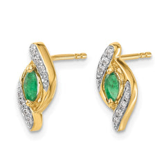 14k 1/15Ct Diamond and Emerald Earrings