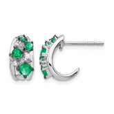14k White Gold Diamond and Emerald Polished Post Hoop Earrings