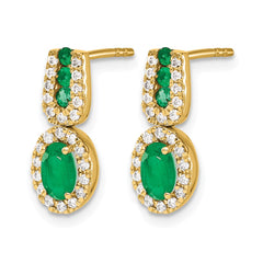 14k 1/3Ct Diamond and Emerald Earrings