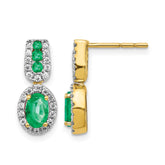 14k 1/3Ct Diamond and Emerald Earrings