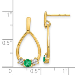 14k Emerald and White Sapphire Post Dangle Earrings