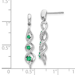 14k White Gold Diamond and Emerald Post Dangle Earrings