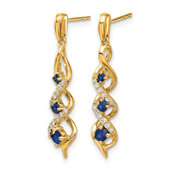 14k Diamond and Blue Sapphire Post Dangle Earrings