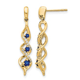 14k Diamond and Blue Sapphire Post Dangle Earrings