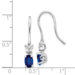 14k White Gold Diamond and Oval Sapphire Shepherd Hook Earrings