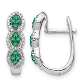 14k White Gold Diamond and Emerald Hinged Earrings