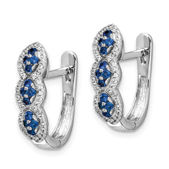 14k White Gold Diamond and Blue Sapphire Hinged Earrings