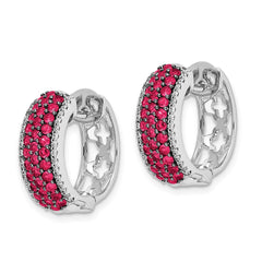 14k White Gold Diamond and Ruby Hinged Hoop Earrings - 2