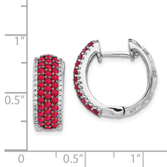 14k White Gold Diamond and Ruby Hinged Hoop Earrings - 2
