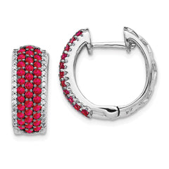 14k White Gold Diamond and Ruby Hinged Hoop Earrings - 2