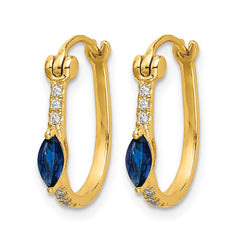 14k 1/20ct Diamond and Sapphire Hinged Hoop Earrings