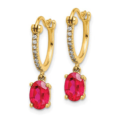 14k 1/10ct Diamond and Ruby Dangle Hoop Earrings