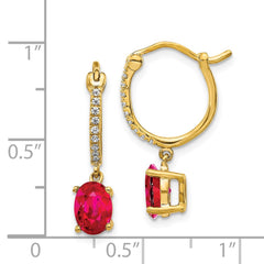 14k 1/10ct Diamond and Ruby Dangle Hoop Earrings