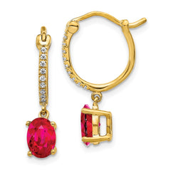 14k 1/10ct Diamond and Ruby Dangle Hoop Earrings