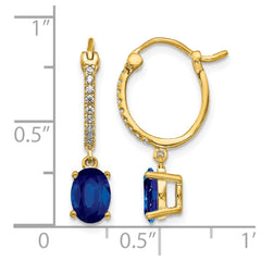 14k 1/10ct Diamond and Sapphire Dangle Hoop Earrings